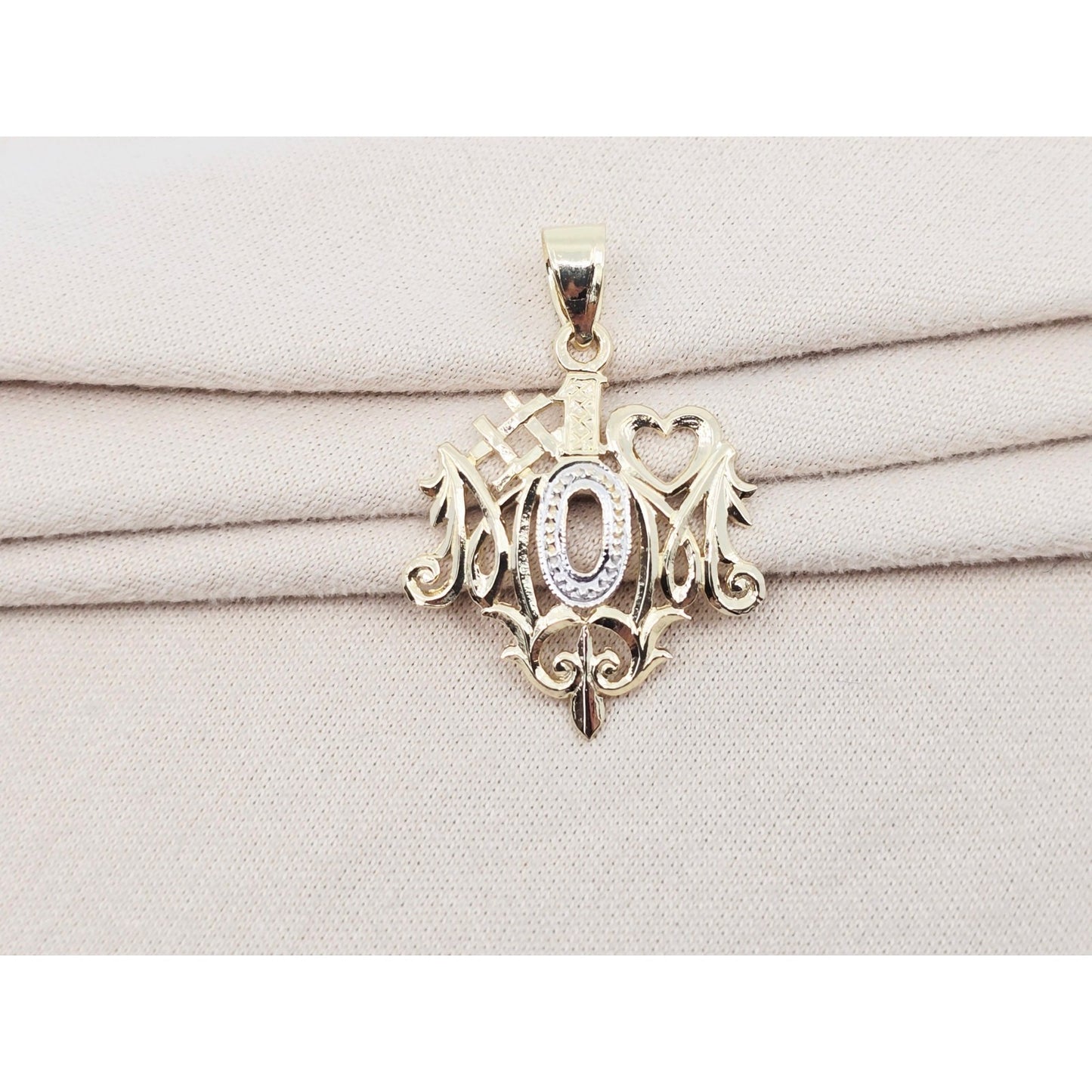 14K Two Tone Gold "#1 Mom" Mothers Day Charm Pendant