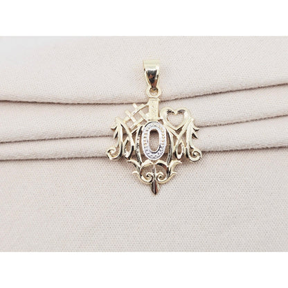 14K Two Tone Gold "#1 Mom" Mothers Day Charm Pendant