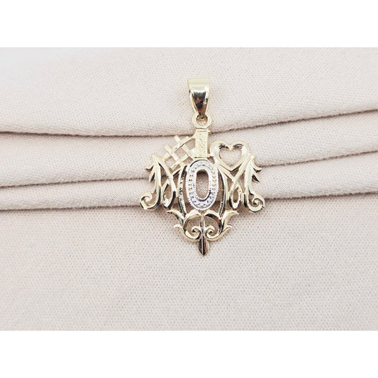 14K Two Tone Gold "#1 Mom" Mothers Day Charm Pendant