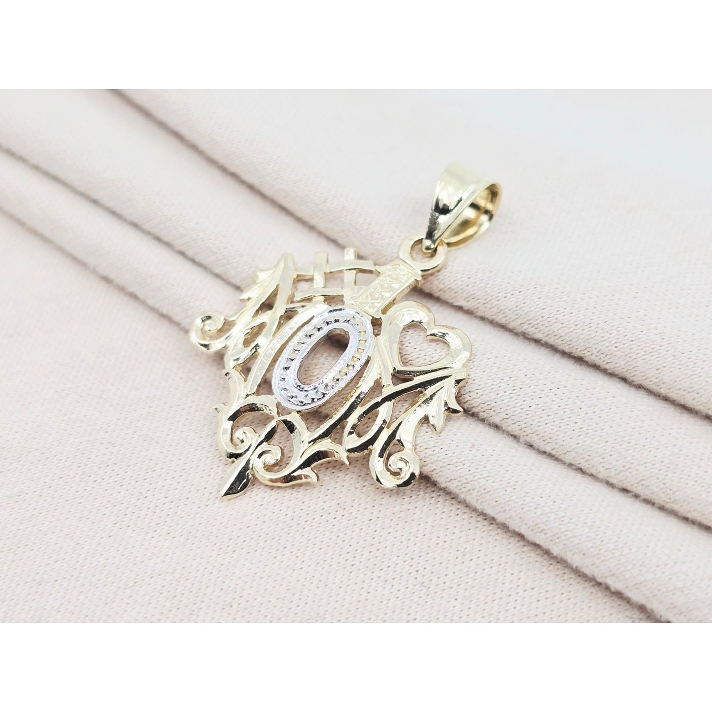 14K Two Tone Gold "#1 Mom" Mothers Day Charm Pendant