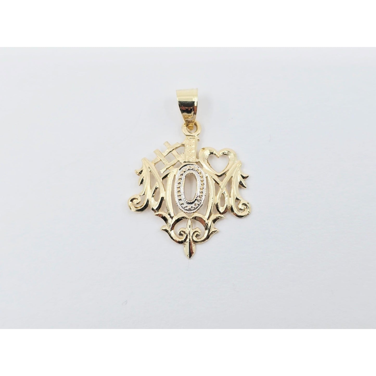 14K Two Tone Gold "#1 Mom" Mothers Day Charm Pendant