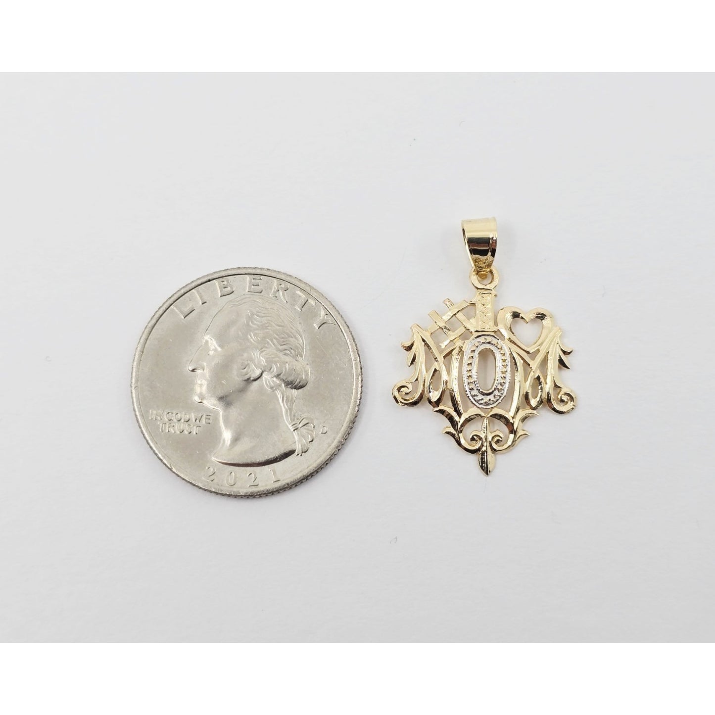 14K Two Tone Gold "#1 Mom" Mothers Day Charm Pendant