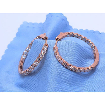 14K Rose Gold Double Sided Diamond Round Hoop Earrings