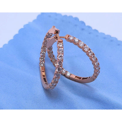 14K Rose Gold Double Sided Diamond Round Hoop Earrings