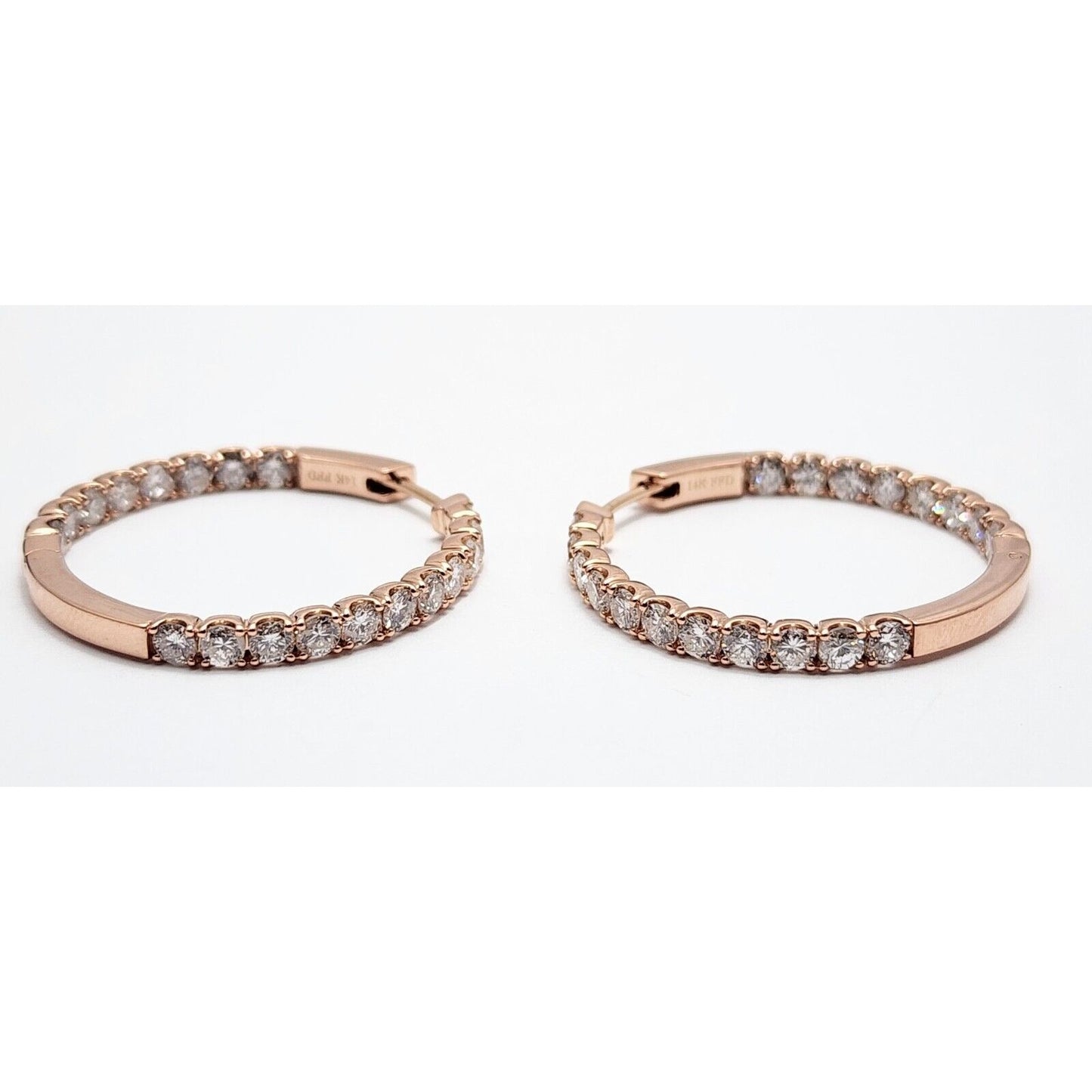 14K Rose Gold Double Sided Diamond Round Hoop Earrings