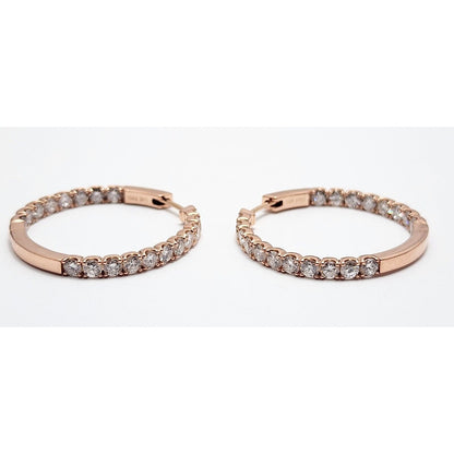 14K Rose Gold Double Sided Diamond Round Hoop Earrings