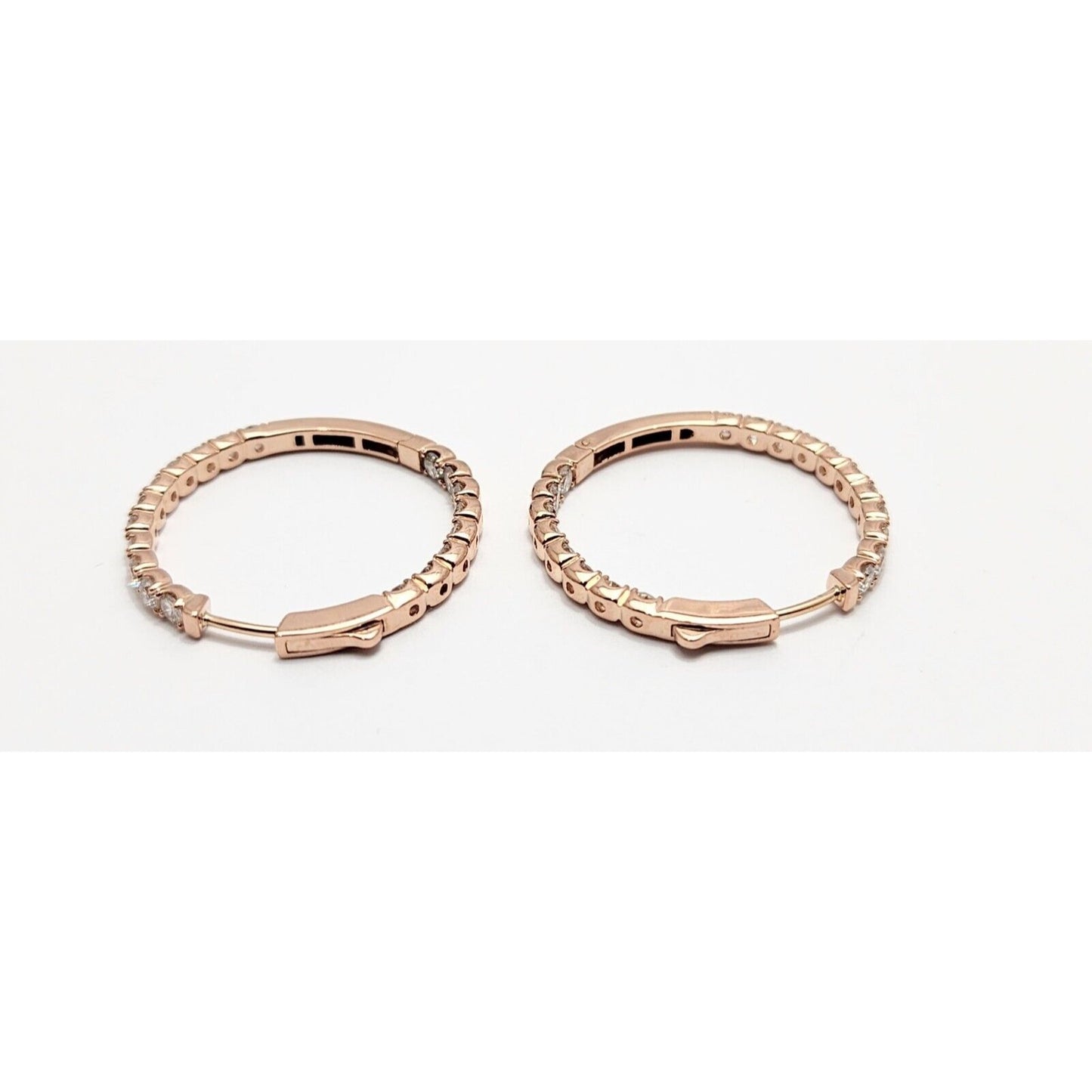 14K Rose Gold Double Sided Diamond Round Hoop Earrings