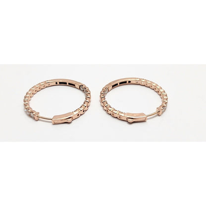 14K Rose Gold Double Sided Diamond Round Hoop Earrings