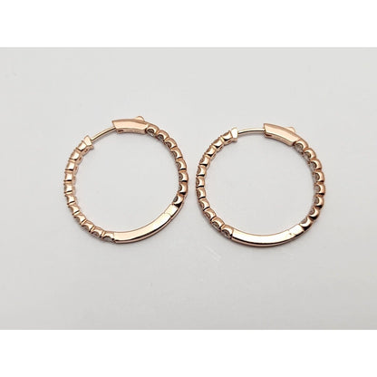 14K Rose Gold Double Sided Diamond Round Hoop Earrings