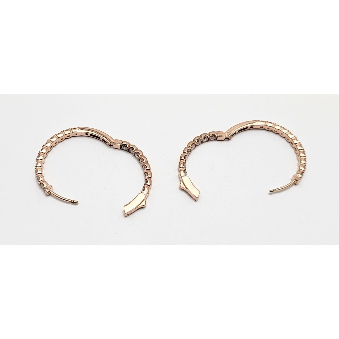 14K Rose Gold Double Sided Diamond Round Hoop Earrings