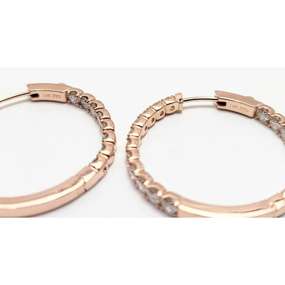 14K Rose Gold Double Sided Diamond Round Hoop Earrings