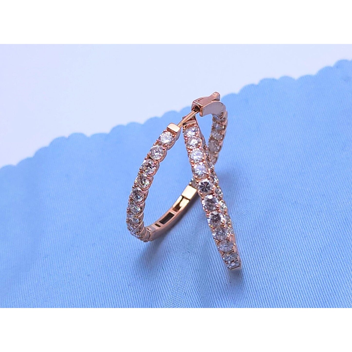 14K Rose Gold Double Sided Diamond Round Hoop Earrings