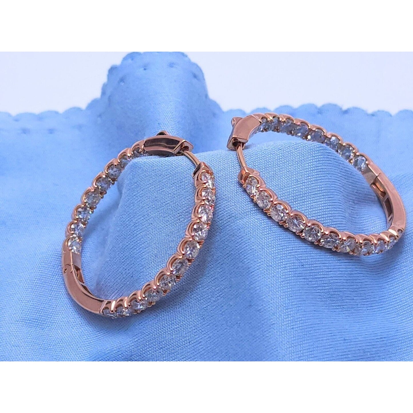 14K Rose Gold Double Sided Diamond Round Hoop Earrings