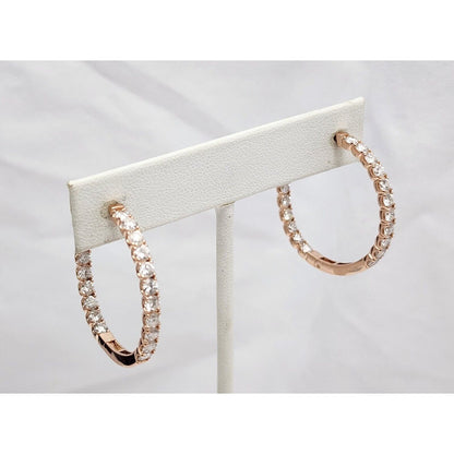 14K Rose Gold Double Sided Diamond Round Hoop Earrings