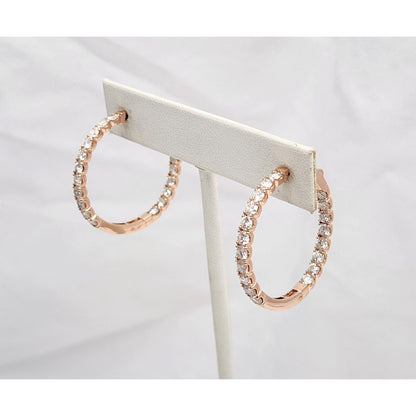 14K Rose Gold Double Sided Diamond Round Hoop Earrings