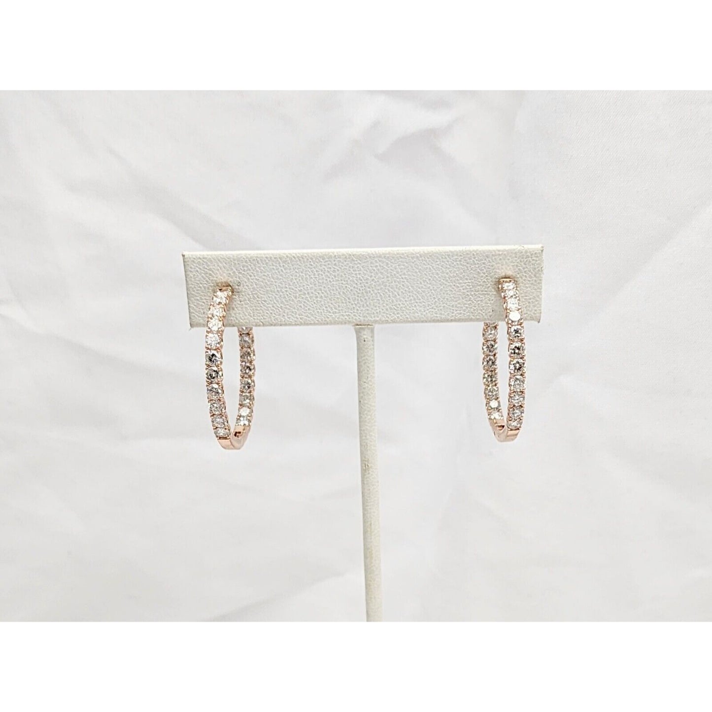 14K Rose Gold Double Sided Diamond Round Hoop Earrings