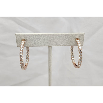 14K Rose Gold Double Sided Diamond Round Hoop Earrings