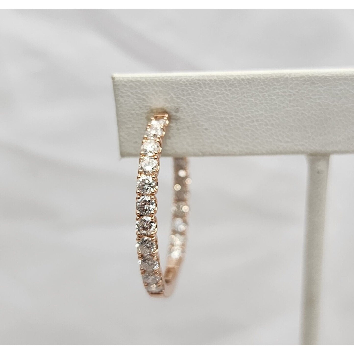 14K Rose Gold Double Sided Diamond Round Hoop Earrings