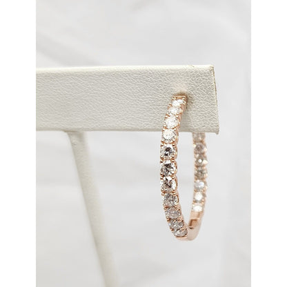 14K Rose Gold Double Sided Diamond Round Hoop Earrings