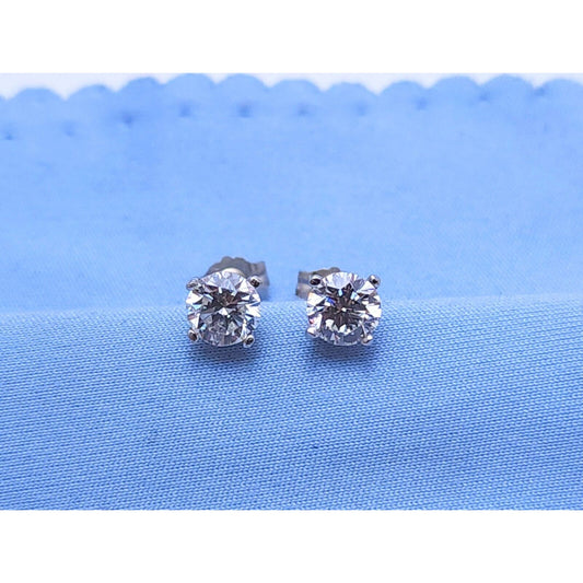 14K White Gold Round Cut Diamond Stud Earrings