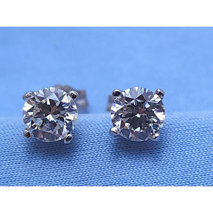 14K White Gold Round Cut Diamond Stud Earrings