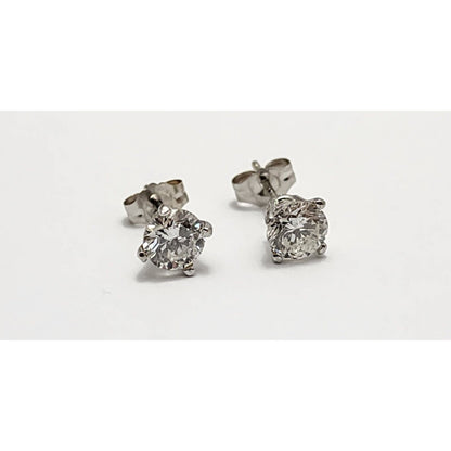 14K White Gold Round Cut Diamond Stud Earrings