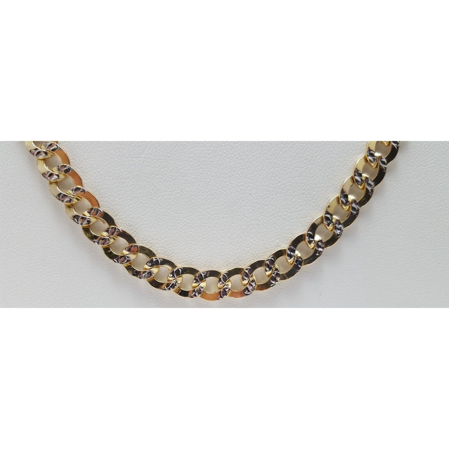 14K Two Tone Gold Diamond Cut Cuban Link Chain Necklace