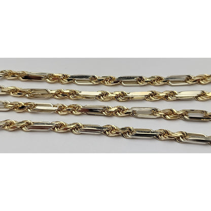 14K Solid Two Tone Gold Diamond Cut Milano Rope Chain Necklace