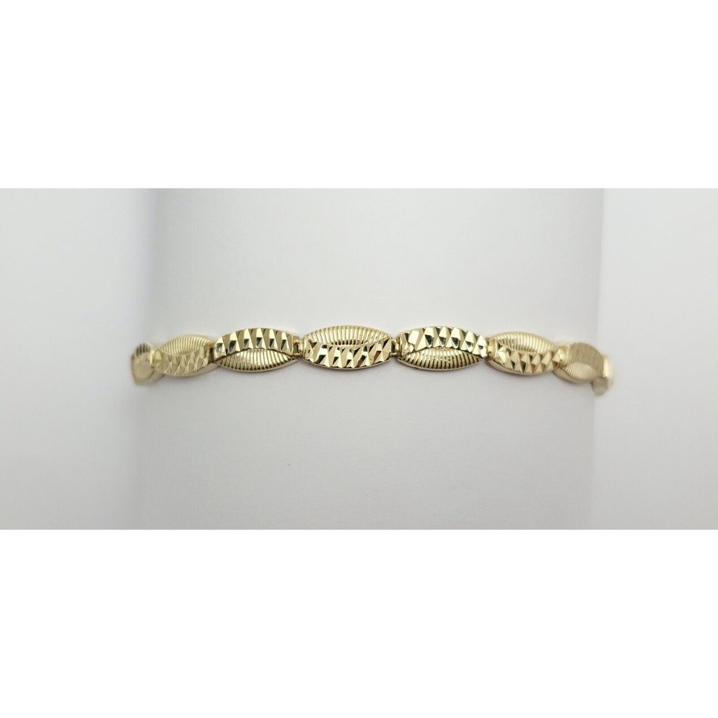 14K Solid Yellow Gold Diamond Cut Tennis Link Bracelet