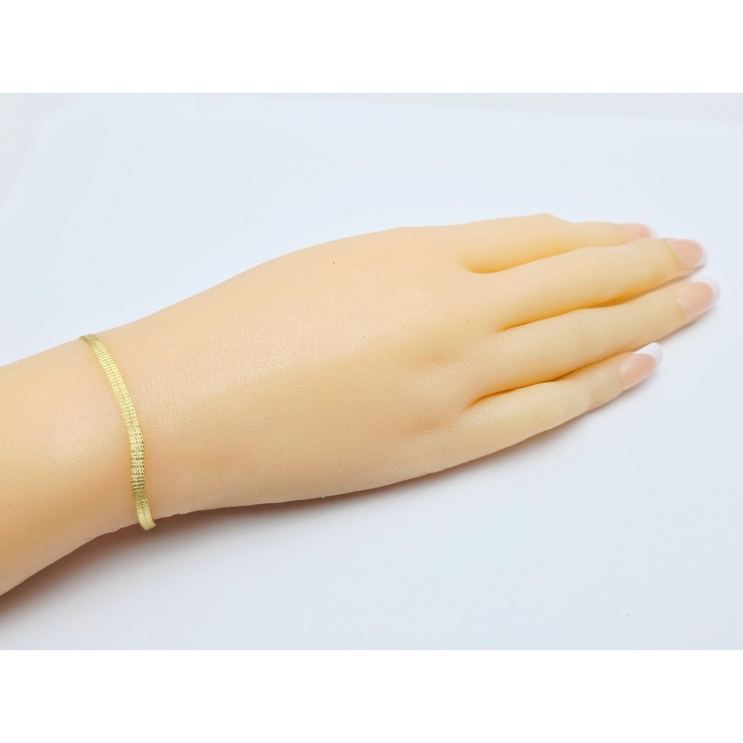 14K Yellow Gold Flat Mesh Herringbone Style Bracelet