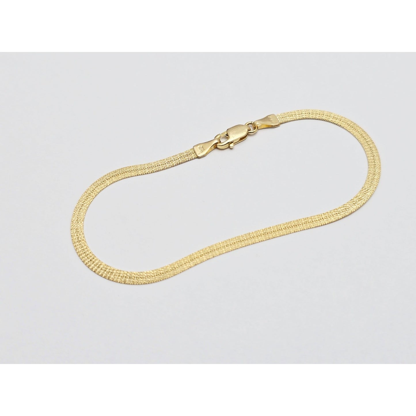 14K Yellow Gold Flat Mesh Herringbone Style Bracelet