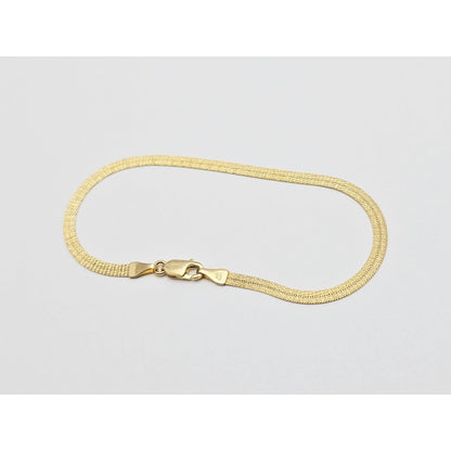 14K Yellow Gold Flat Mesh Herringbone Style Bracelet
