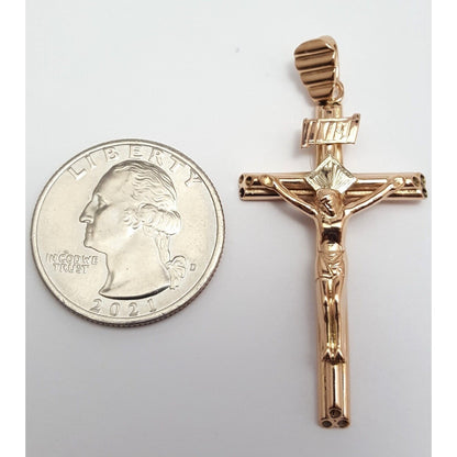 14K Solid Two Tone Gold Jesus Cross Charm Pendant