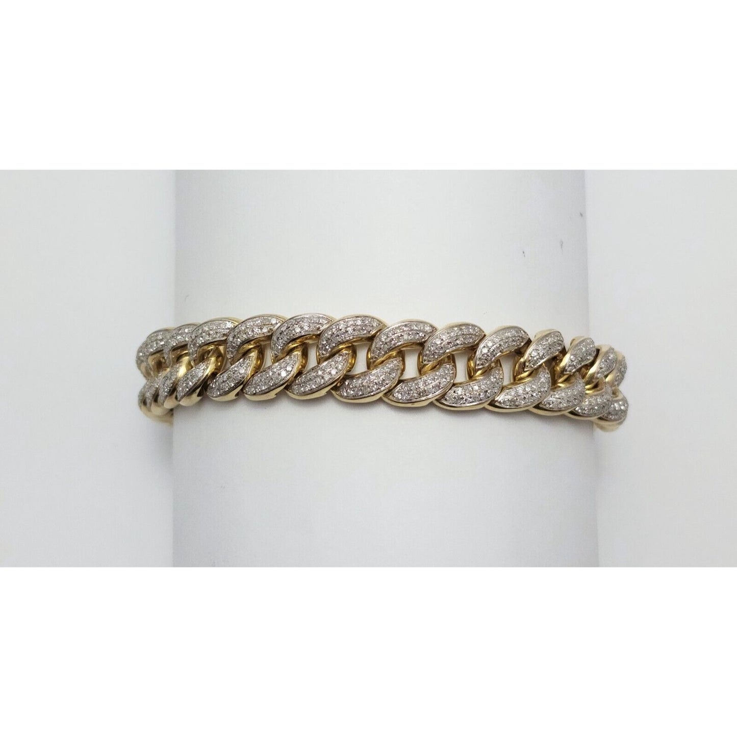 14K Solid Multi Tone Gold Diamond Cuban Link Bracelet