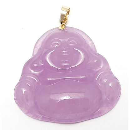 14K Yellow Gold Large Sized Purple Jade Buddha Charm Pendant