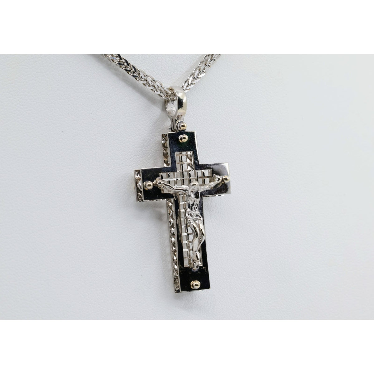 14K White Gold Jesus on Cross Pendant Charm