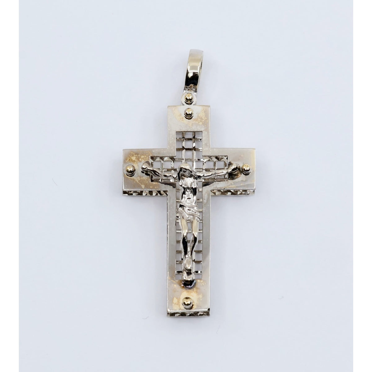 14K White Gold Jesus on Cross Pendant Charm