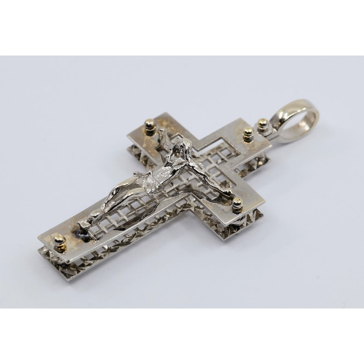 14K White Gold Jesus on Cross Pendant Charm