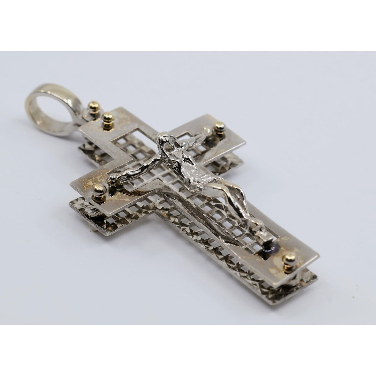 14K White Gold Jesus on Cross Pendant Charm