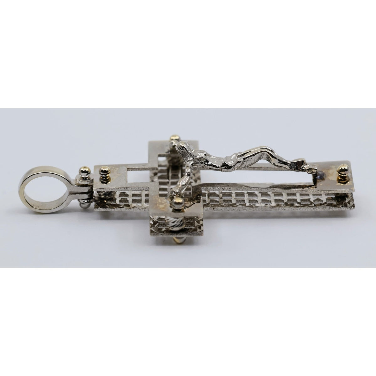 14K White Gold Jesus on Cross Pendant Charm