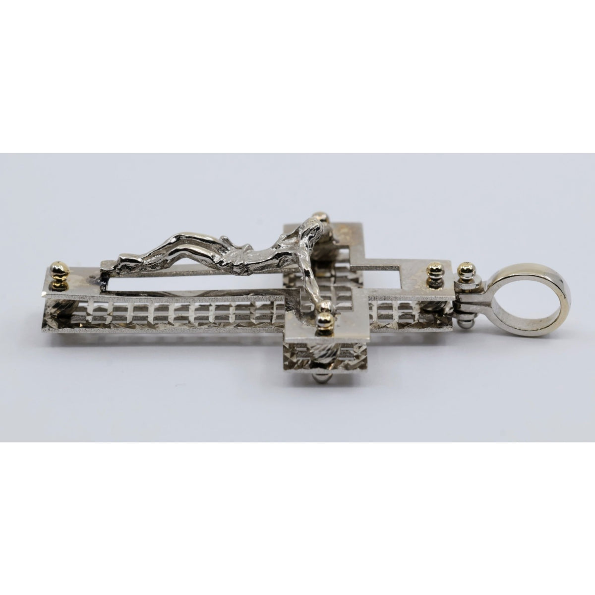 14K White Gold Jesus on Cross Pendant Charm