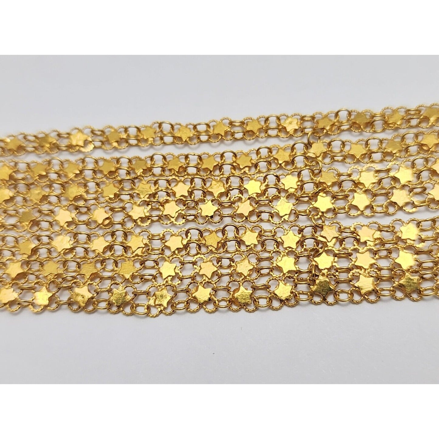 21K Yellow Gold Filigree Stars Multi Link Chain Bracelet