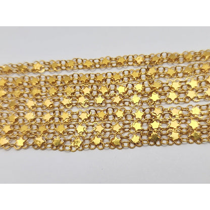 21K Yellow Gold Filigree Stars Multi Link Chain Bracelet