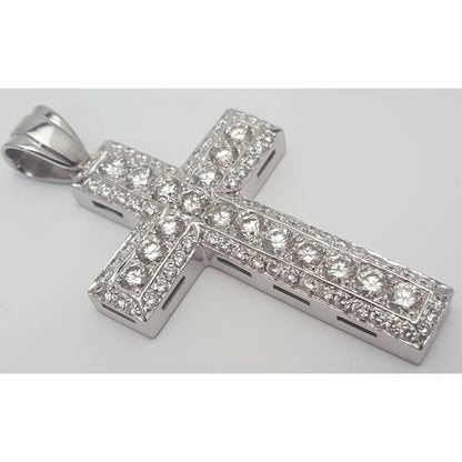 14K Solid White Gold Diamond Cross Pendant Charm 7.65ct