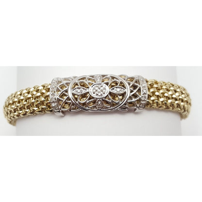 14K Multi Tone Gold Mesh Diamond Link Bracelet