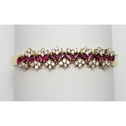 14K Solid Yellow Gold Designer Ruby & Diamond Bangle Bracelet