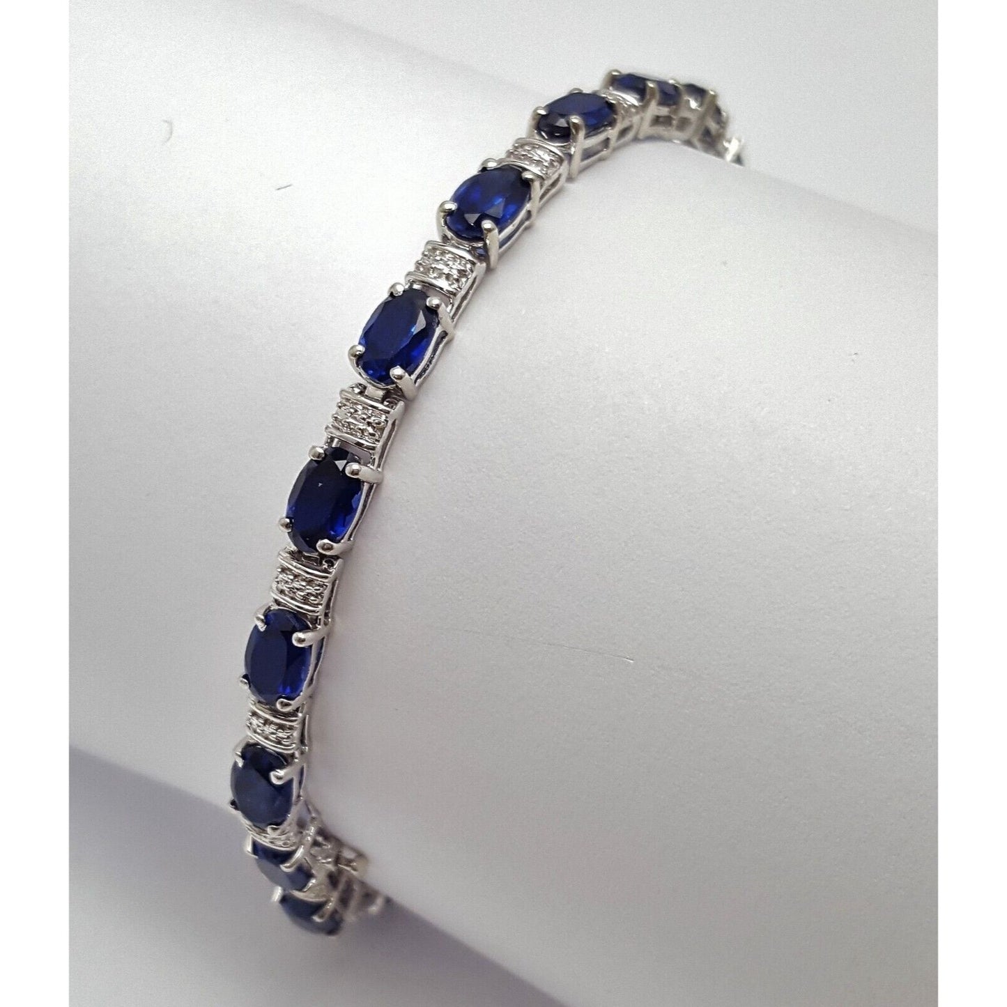 10K Solid White Gold Dark Blue Crystal Tennis Bracelet