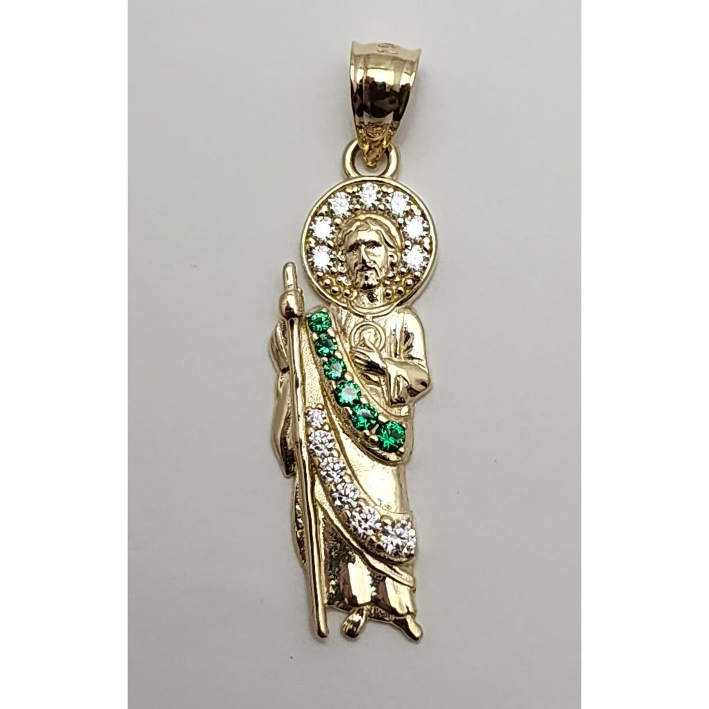 14K Solid Yellow Gold Saint Jude CZ Charm Pendant