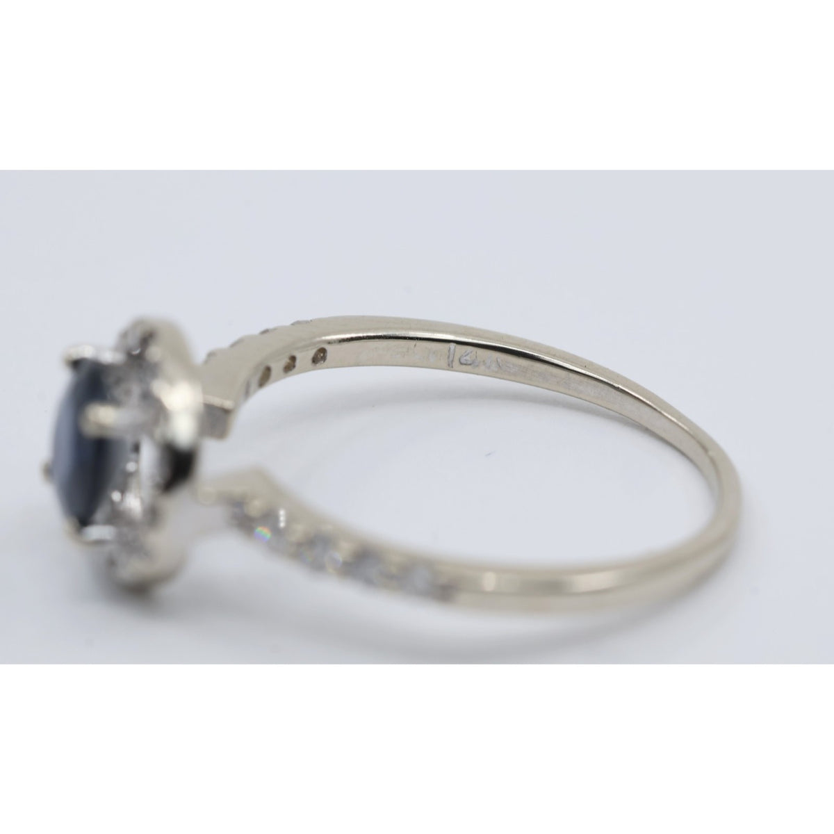 14K White Gold Round Blue Sapphire & Diamond Halo Ring