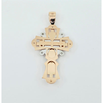 14K Two Tone Gold Onyx & Diamond Jesus on Cross Pendant